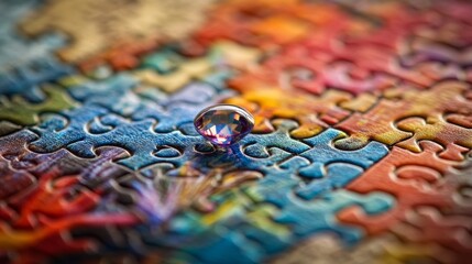 Obraz premium The Final Piece of a Vibrant Jigsaw Puzzle with Crystal Drop