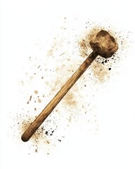 Wooden Mallet with Splash of Colorful Paint on White Background
