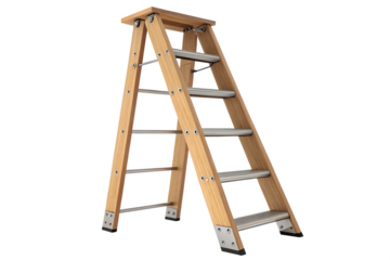 standing wooden and metal ladder isolated on white background png