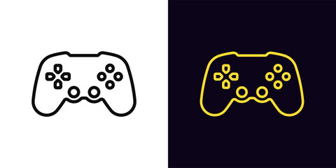 Outline gamepad icon, with editable stroke. Wireless joystick for arcade games, videogame station controller. Wireless gamepad, computer games, play console, cybersport club, gaming zone. Vector icon