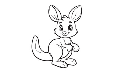 Vector illustration of cartoon kangaroo black and white drawing For children to learn to color according to the picture.