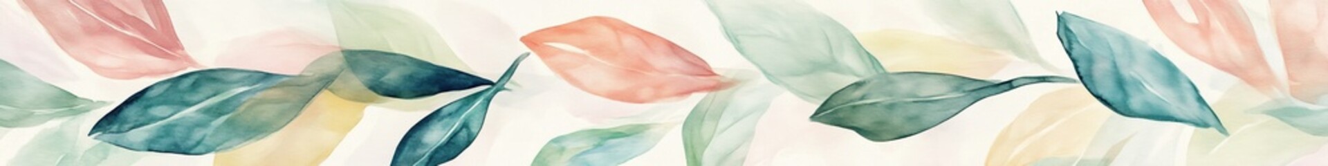 Watercolor painting of abstract leaves, with pastel colors, modern design for a banner, poster, or presentation
