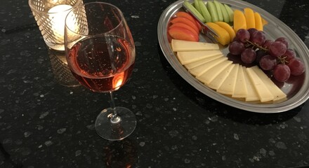 Sparkling Rosé Wine and Cheese Platter