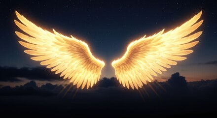 Golden Angel Wings in Night Sky