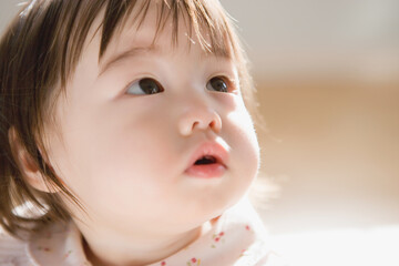 見上げる女の子の赤ちゃん　11ヶ月