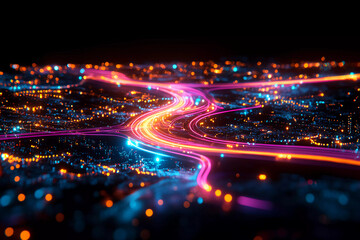 Fototapeta premium Abstract circuits and dynamic energy fields symbolizing innovation, forward momentum, and modernity through intertwined technology and futuristic design