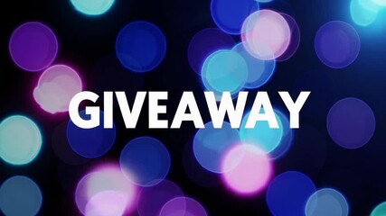 Glowing bokeh lights in blue and purple with giveaway text, festive celebration theme
