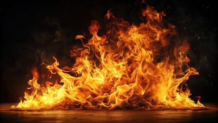 Fototapeta premium Fiery blaze on dark canvas, intricate flames dancing in slow motion, intense glow
