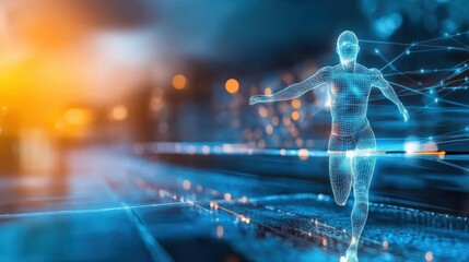Dynamic digital sprint futuristic athlete in a high-tech environment explores motion and speed abstract visuals