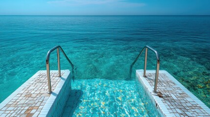 Tranquil turquoise shallow water steps into the sea
