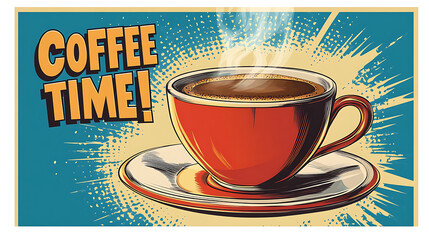 Retro coffee cup graphic design, vintage coffee time poster.