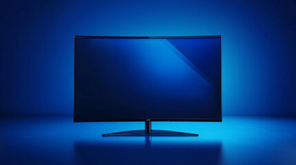 sleek curved monitor with blue backlighting display