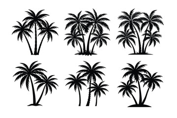 Six Black and White Palm Tree Silhouettes