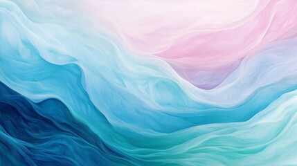 Fototapeta premium A serene abstract gradient with pastel pink, blue, and green tones, flowing harmoniously in soft waves for a tranquil, modern design.