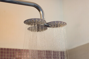 Modern Dual-Head Shower System with Flowing Water