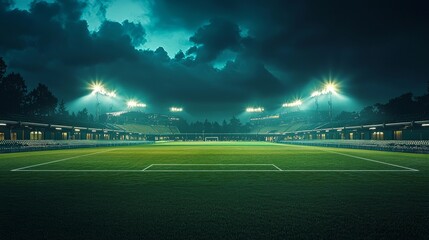 Illuminated Stadium Under Dark Night Sky Creating Dramatic Atmosphere