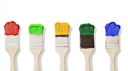 Colorful paintbrushes on white, studio shot, art supplies