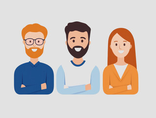 Fototapeta premium Diverse group of three individuals with arms crossed symbolizing community unity and awareness in a collaborative setting