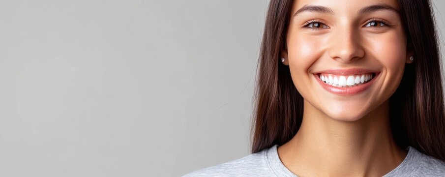 Beautiful young woman showing a radiant smile with perfect teeth