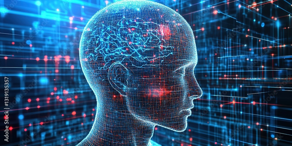 Aufkleber human brain on technology background, digital background for neural brain networks and ai algorithms