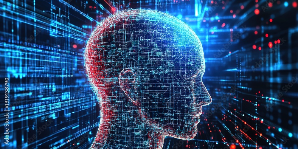 Aufkleber human brain on technology background, digital background for neural brain networks and ai algorithms
