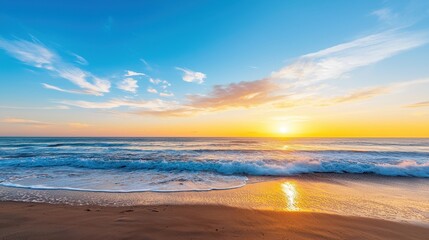 Obraz premium Vibrant Sunset Over Tranquil Ocean Waves at the Horizon