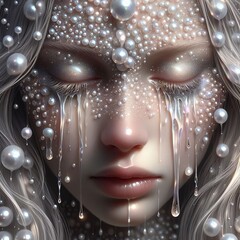 Tears of Pearl: Surreal Girl Portrait Crying Pearls