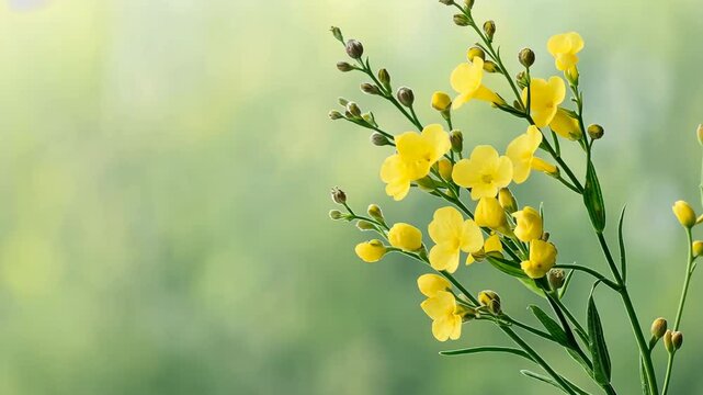 A yellow flower with green leaves is the main focus of the image