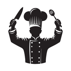 Prestigious Chef silhouette, leading the way in fine dining - Chef illustration - Minimalist Chef vector - Profession silhouette
