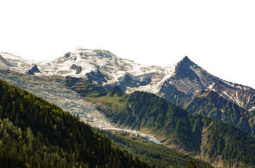 Hike from Chamonix up to La Jonction glacier des Bossons. Mont Blanc Massif, French Alps, Bosson Glacier, France, Europe.mountain landscape isolated on transparent background