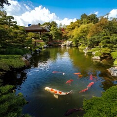 日本庭園　鯉