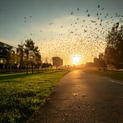 風景　鳥が飛び立つ