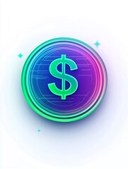 Obraz premium Green dollar symbol glowing inside vibrant coin representing digital currency and fintech innovation