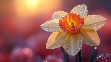 Fototapeta premium A vibrant daffodil in morning dew