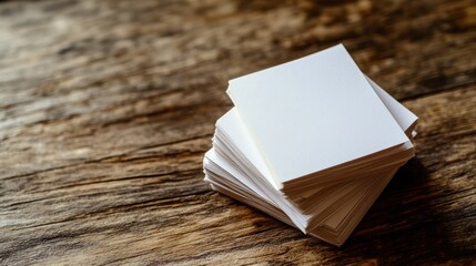 Fototapeta premium Blank White Cards Stacked on Rustic Wooden Surface