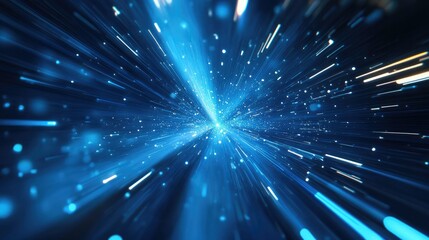Abstract blue light speed effect with futuristic motion blur and streaks
