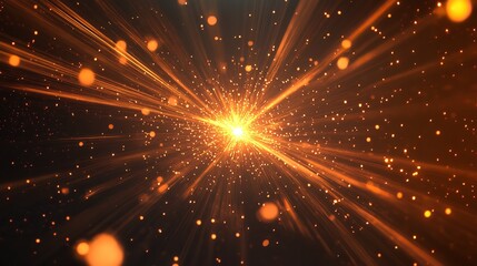 Fototapeta premium A Radiant Burst Of Golden Light Exploding From A Central Point, Illuminating The Darkness With Countless Shimmering Particles And Warm, Glowing Rays