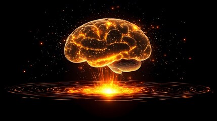 Fototapeta premium Cognitive load theory represented by a brain weighed down by a glowing digital load, balancing complexity and information processing