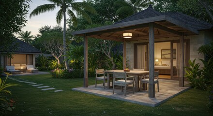 Fototapeta premium Tranquil Villa Escape with Wooden Overhang
