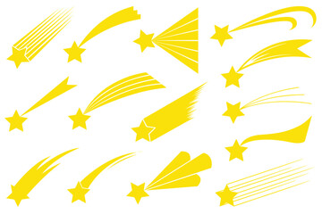 Yellow shooting stars illustration isolated on white background