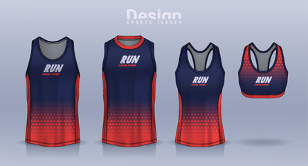 Sleeveless shirt sport design template, jersey mockup for Men's and Women's, Running singlet, basketball Tank top.
