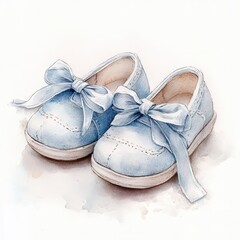 Hand-painted baby shoes with delicate ribbons in a pastel style
