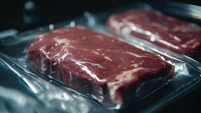 Fresh vacuum sealed beef steaks ready for cooking delicious meal red raw cut meat food grill juicy
