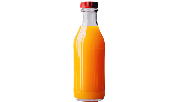 Glass bottle of fresh orange juice on transparent background isolated,  bottle of juice, Fresh Orange Fruit Juice healthy vitamin drink in a bottle
