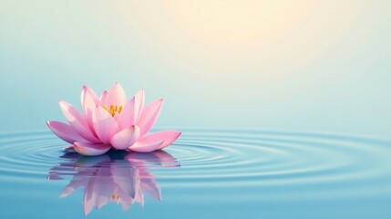 Serene Pink Water Lily Floating Gently on Calm Water, Reflecting Tranquility and Inner Peace