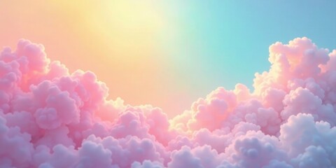 Fototapeta premium Dreamlike Pastel Cloudscape A Serene and Whimsical Aerial View of Fluffy Pink and Blue Clouds at Sunset