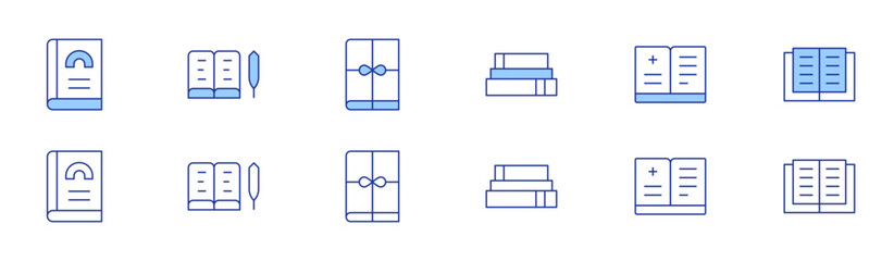 Book icon set in two styles, Duotone and Thin Line style. Editable stroke. book, books, medicine book