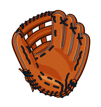 simple classic brown leather baseball softball glove mitt cartoon vector isolated on transparent background