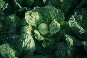 Fresh green lettuce growing in a lush garden field farm food leaf crop salad plant leaves nature