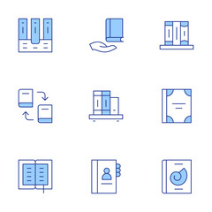 Book icons set. Line Duotone style, editable stroke. book, books, contact book, open book, exchange